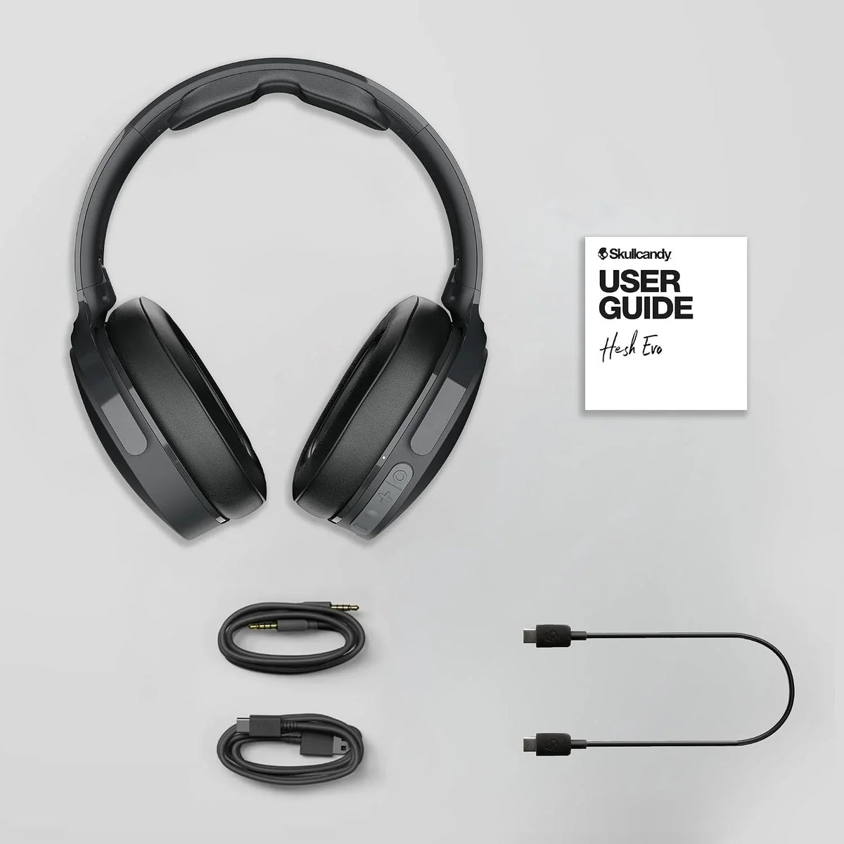 Skullcandy Hesh Evo Wireless Over-Ear Bluetooth Headphones with Extra USB-C Charging Cable, Noise Isolating, 36 Hours Battery, Foldable Lightweight Design, Microphone for iPhone Android - True Black