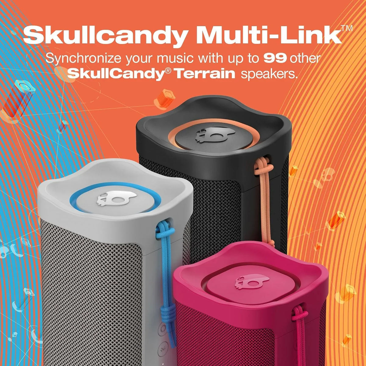 Skullcandy Wireless Bluetooth Speaker - IPX7 Waterproof Portable Terrain Speaker with Dual Custom Passive Radiators, 14 Hour Battery, Nylon Wrist Wrap, & True Wireless Stereo (Red)