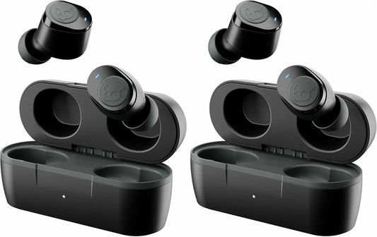 Skullcandy Jib True 2 Wireless Earbuds,Bluetooth Headphones,Up to 33 Hours Battery with Charging Case,Noise Isolating Fit,Sweat and Water Resistant,Microphone for iPhone Android-True Black,(Pack of 2)