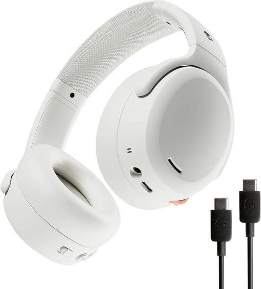 Skullcandy Crusher ANC 2 Wireless Over-Ear Bluetooth Headphones with Extra USB-C Charging Cable, Multi-Sensory Bass, Active Noise Cancelling, 60 Hours Battery, Microphone iPhone Android - Bone