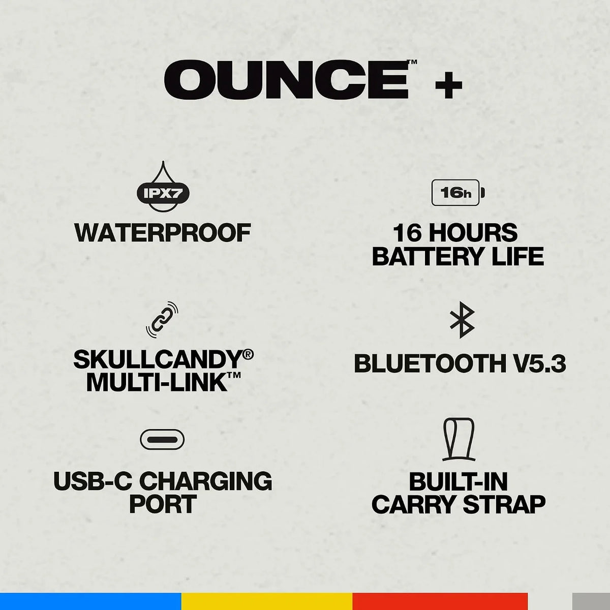 Skullcandy Ounce+ Wireless Bluetooth Speaker - IPX7 Waterproof Mini Portable Speaker with 16 Hour Battery, True Wireless Stereo, and Ballistic Nylon Carry Strap (Bone)