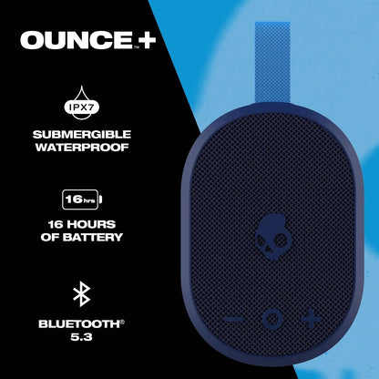 Skullcandy Ounce+ Wireless Bluetooth Speaker - IPX7 Waterproof Mini Portable Speaker with 16 Hour Battery, True Wireless Stereo, and Ballistic Nylon Carry Strap (Navy)