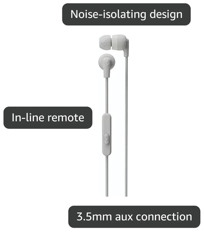Skullcandy Ink'd Wired in-Ear Headphones with Microphone, Noise-Isolating Earbuds, 3.5mm AUX Connection, Lightweight Design, Call and Track Control – White