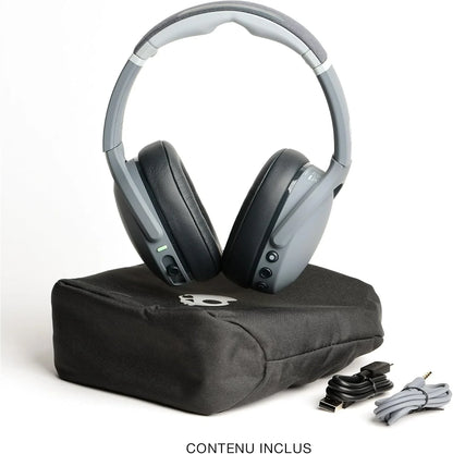 Skullcandy Crusher Evo Wireless Bluetooth Headphones with Extra USB-C Charging Cable, Multi-Sensory Bass, Noise Isolating Over-Ear Fit, 40 Hours Battery, Microphone for iPhone Android - Chill Grey