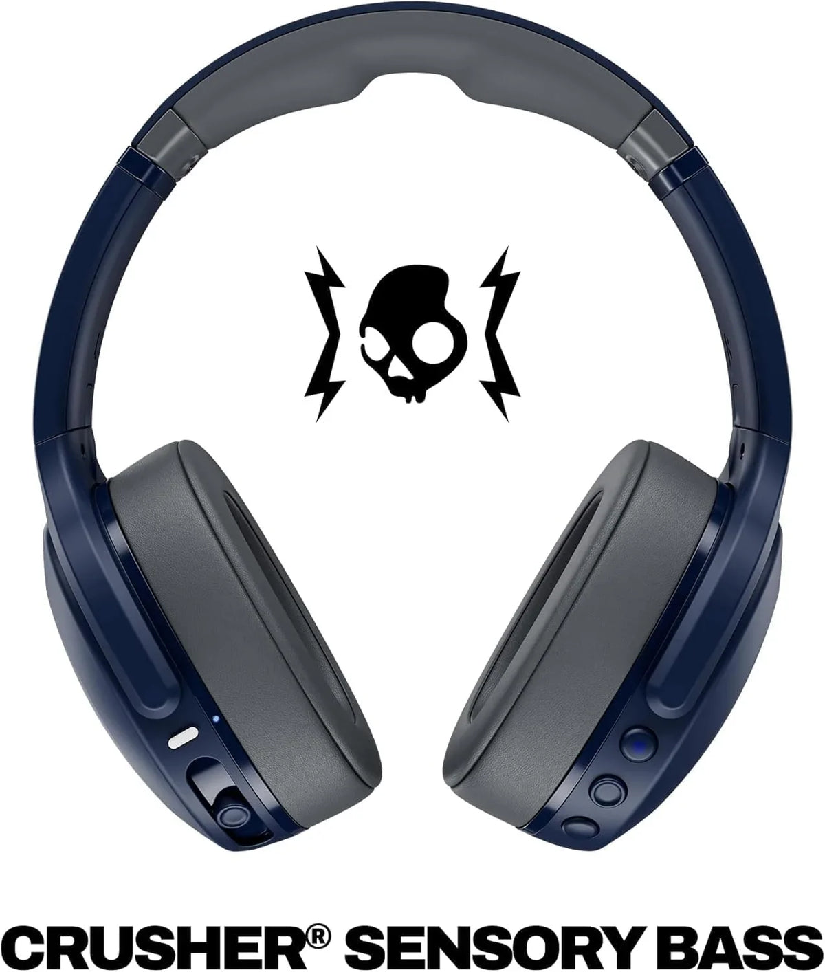 Skullcandy Crusher Evo Wireless Bluetooth Headphones Blue/Grey, Multi-Sensory Bass, 40Hr Wireless, Noise Isolating Over-Ear, Mic for iPhone/Android, Extra 3ft USB-C to USB-C Charging Cable
