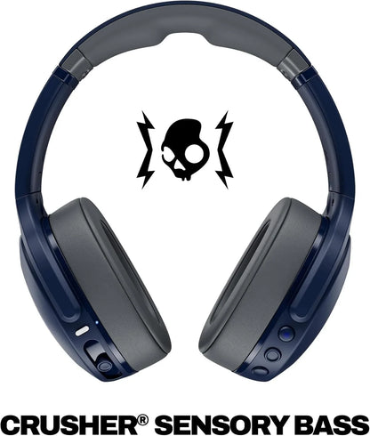 Skullcandy Crusher Evo Wireless Bluetooth Headphones Blue/Grey, Multi-Sensory Bass, 40Hr Wireless, Noise Isolating Over-Ear, Mic for iPhone/Android, Extra 3ft USB-C to USB-C Charging Cable