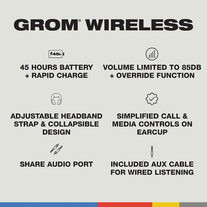 Skullcandy Grom Wireless Over-Ear Volume-Limiting Audio Headphones - Black